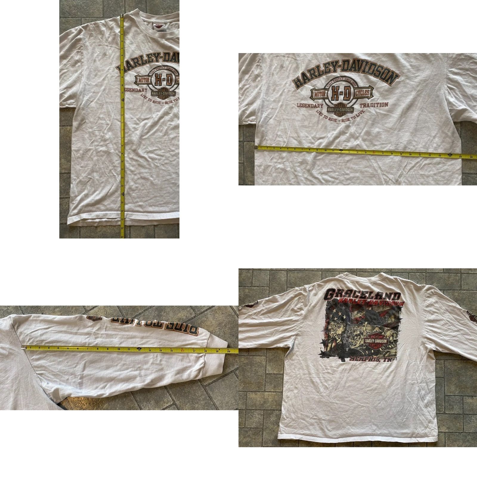 Harley Davidson VINTAGE Harley-Davidson Graceland Mens 2XL White Long Sleeve T-Shirt Elvis Live To Ride Memphis Tennessee Graphic Print Mens Size US XXL / EU 58 / 5 - 9 Thumbnail