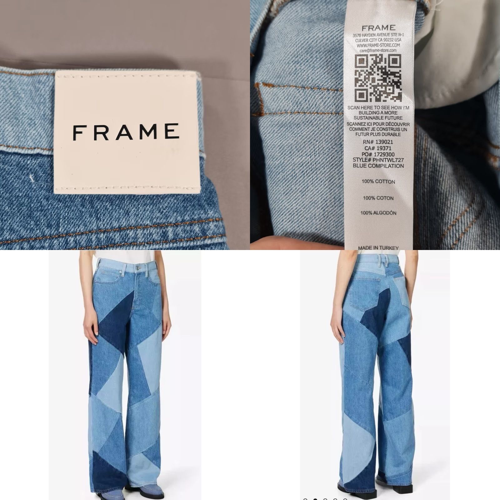 Frame VINTAGE Frame Womens Baggy Jeans Blue W30 L32 Patchwork Wide Leg Le Huigh N Tight Denim Size 30" / US 8 / IT 44 - 9 Thumbnail