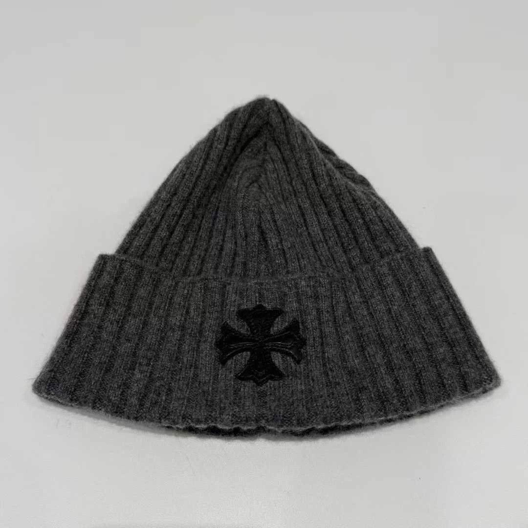 Chrome Hearts Chrome Hearts Grey Knit Cross-Pattern Leather Beanie Size ONE SIZE - 1 Thumbnail