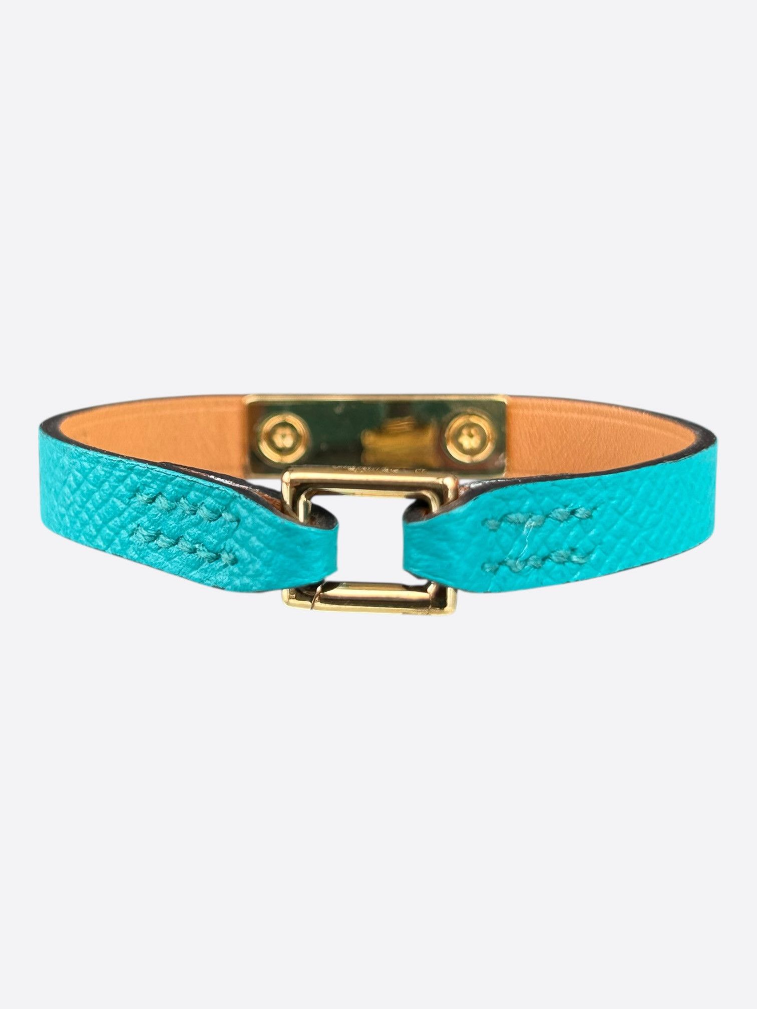 Hermes Hermes Turqouise Epsom & Gold Hardware Mini Rivale Bracelet Size ONE SIZE - 2 Thumbnail