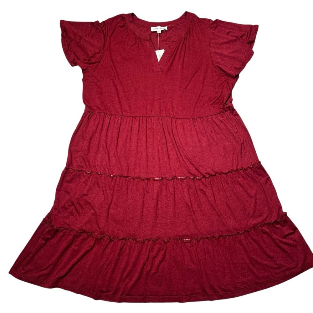 Lucky Brand NWT New Lucky Brand Red Rayon Tiered Flutter Short Sleeve D Size XXL / US 16-18 / IT 52-54 - 2 Thumbnail