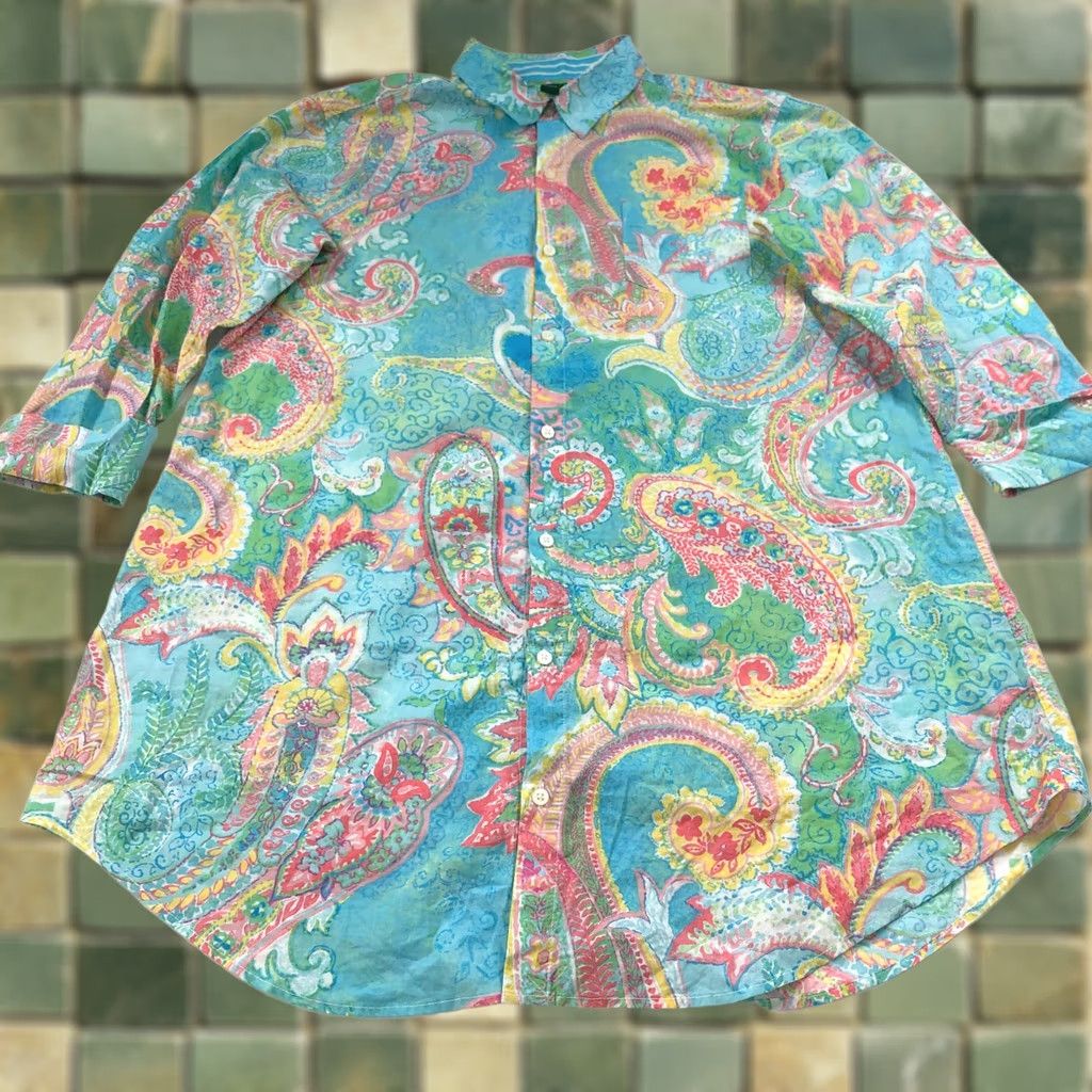 Ralph Lauren Lauren Ralph Lauren Shirt Paisley 3/4 Sleeve Button-Up Casual Cotton M Womens Size M / US 6-8 / IT 42-44 - 1 Thumbnail