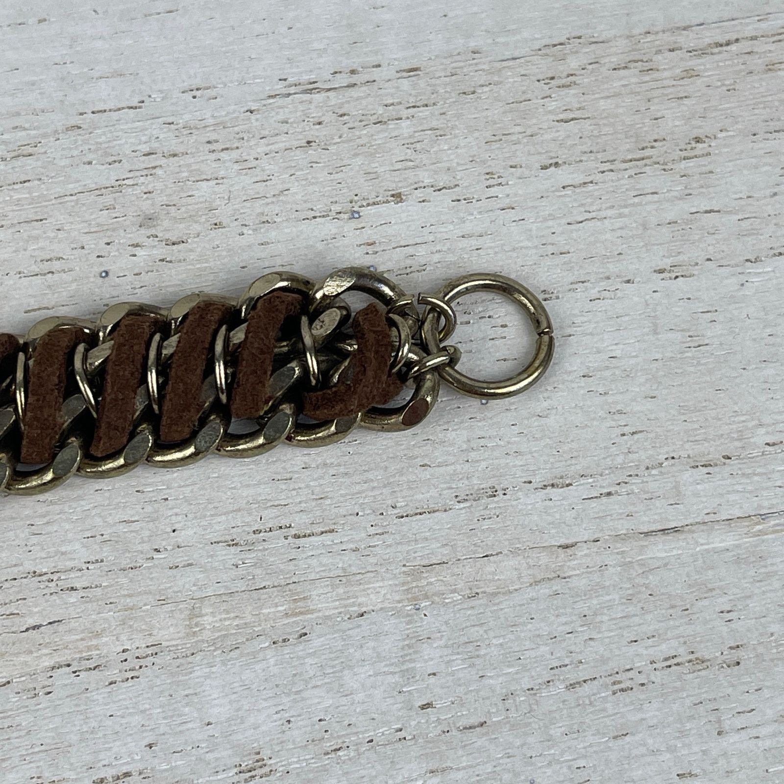Other Gold Chunky Chain Bracelet Brown Braided Faux Leather NWOT Size ONE SIZE - 10 Thumbnail