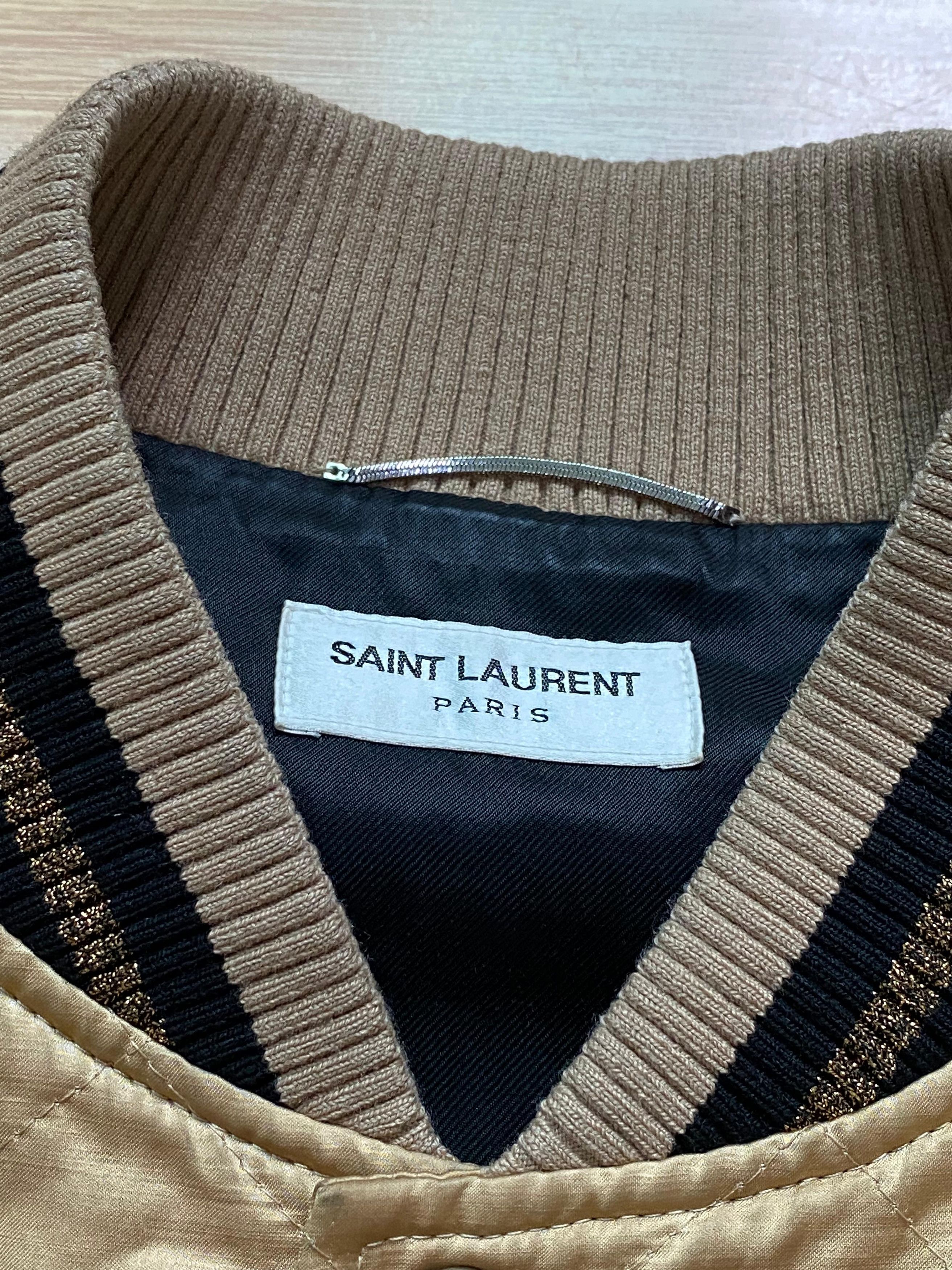 Saint Laurent Paris Saint Laurent Gold Quilted Bomber Jacket Size US M / EU 48-50 / 2 - 2 Thumbnail