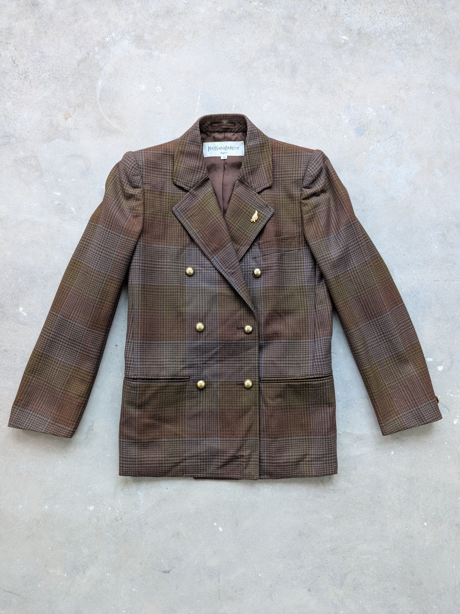 Designer × Yves Saint Laurent Vintage Yves Saint Laurent Wool Blazer Checkered Size M / US 6-8 / IT 42-44 - 1 Thumbnail