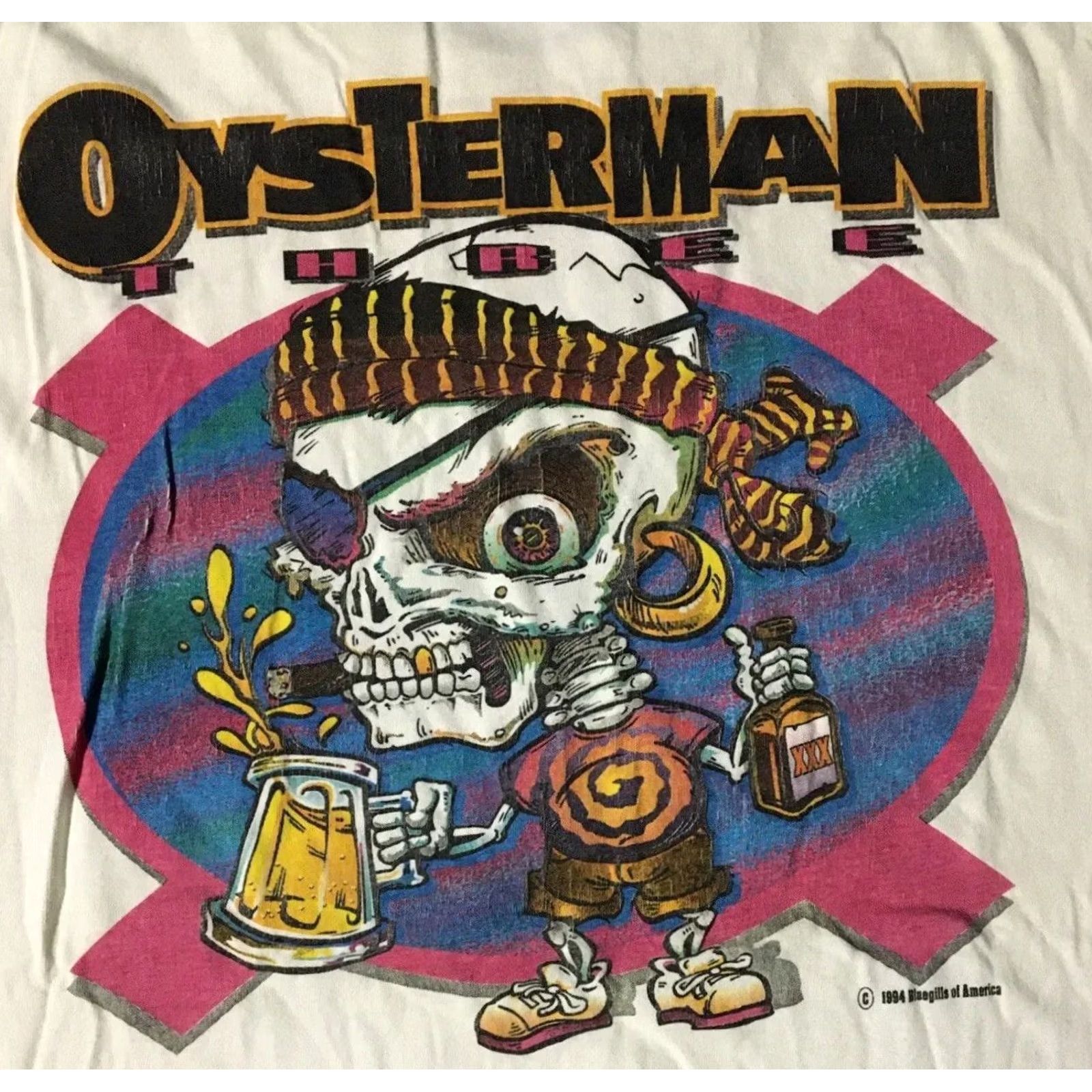 Vintage Vintage 90s Oysterman Faded Distress Shirt XXL Beer Skull Funny Racing Biker Grunge Size US XXL / EU 58 / 5 - 3 Thumbnail