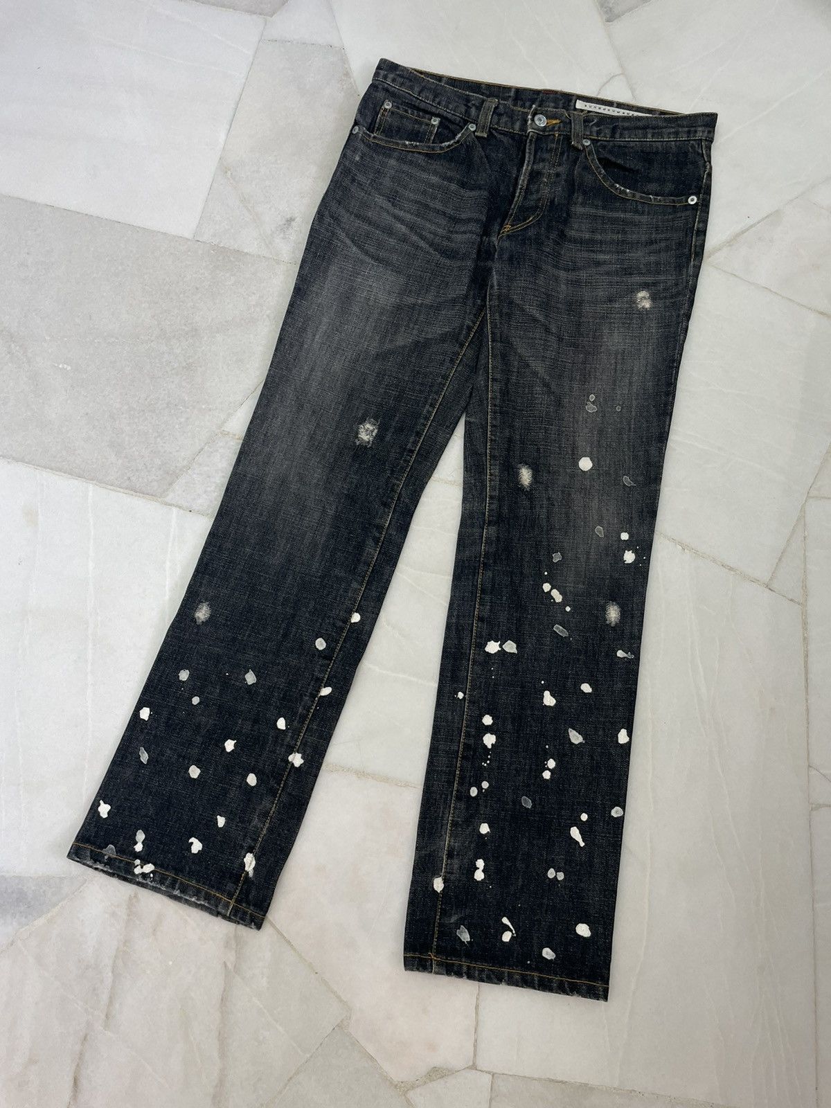 Issey Miyake Rare💥Vintage Sunaokuwahara Paint Split Distressed Jeans Size US 32 / EU 48 - 3 Thumbnail