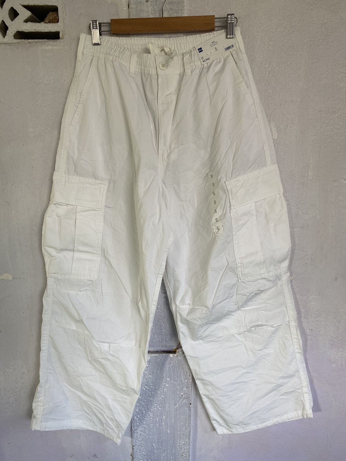image of Japan Gu Baggy Wide Leg Multi-Pocket Streetwear Casual Pants in White, Men's (Size 29)