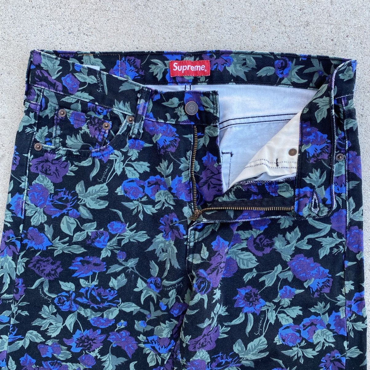 Levi's × Supreme Supreme Levis 505 Floral Denim Jeans Black 2016 Grunge 30x32 Size US 30 / EU 46 - 3 Thumbnail