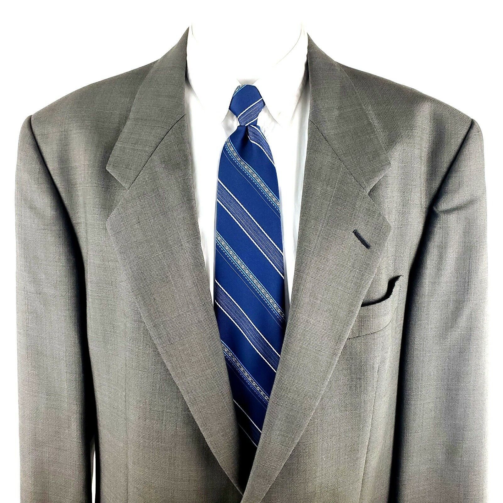 Yves Saint Laurent Yves Saint Laurent 44L 2 Button Sharkskin Check Wool Gray Bl Size 44L - 1 Thumbnail