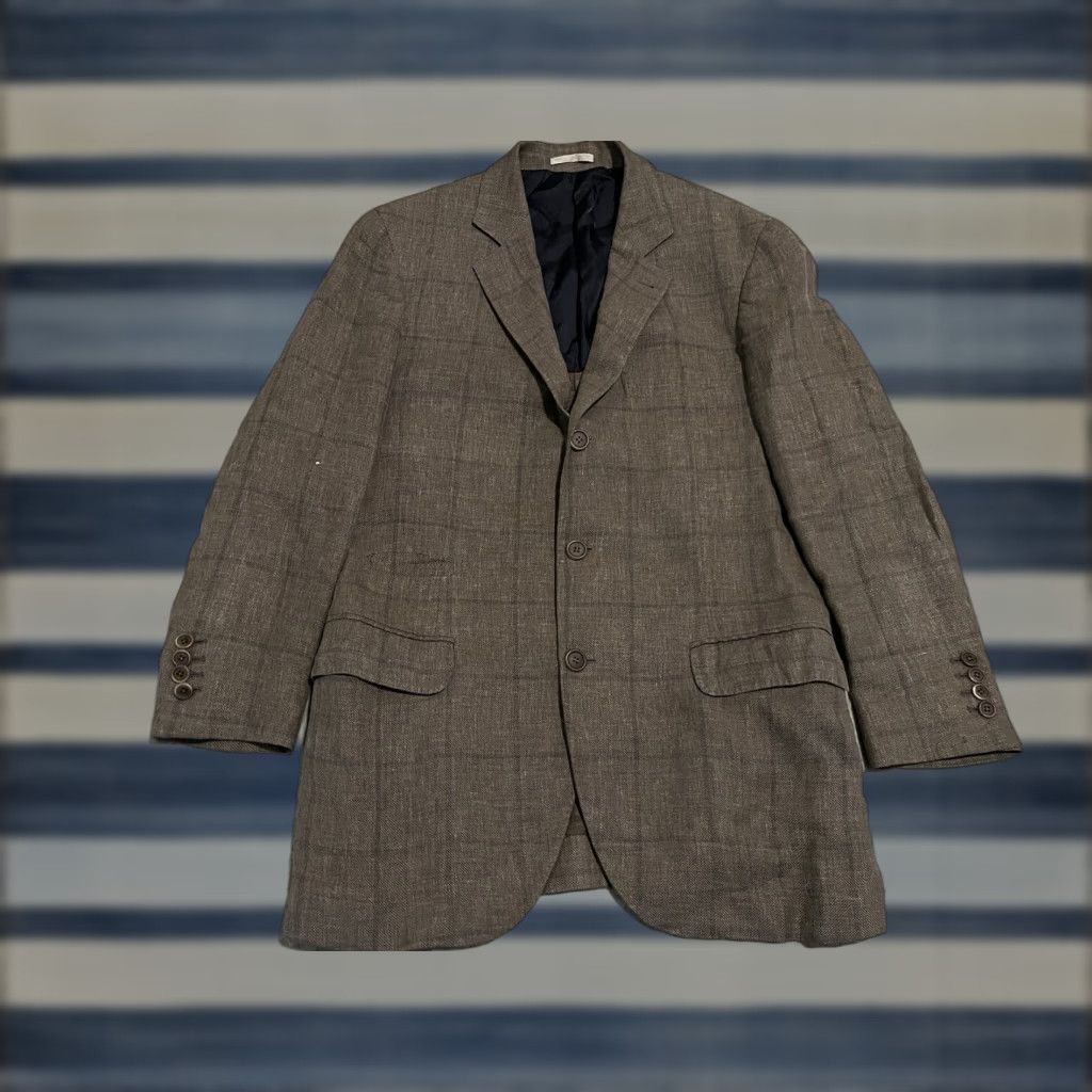 Brunello Cucinelli Brunello Cucinelli Blazer Jacket Mens 38 Gray Linen Silk Wool Short Check Coat Sport Mens Size 38R - 1 Thumbnail