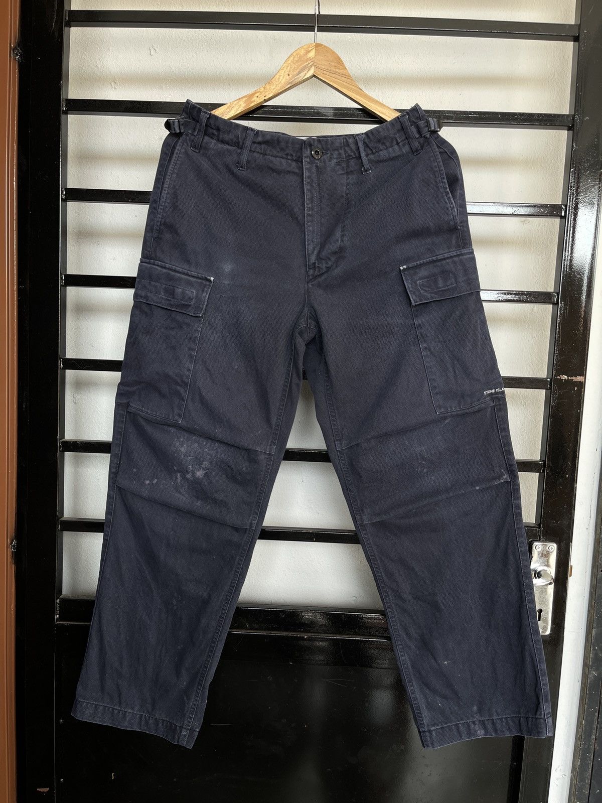 image of Vintage Faded Blue Stone Island Cargo Utility Pants, Men's (Size 29)