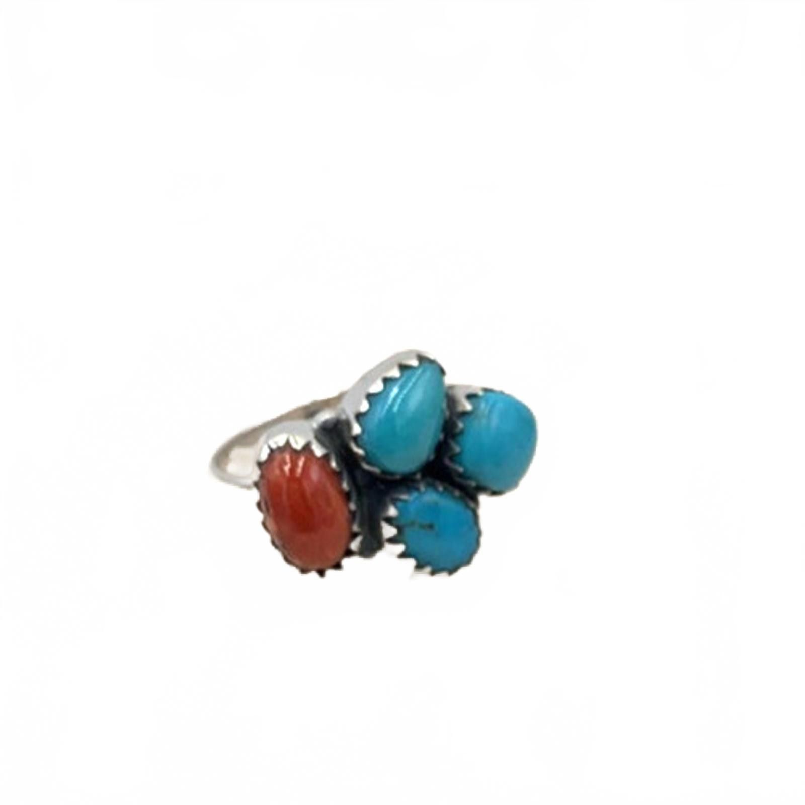 Other NOS Native American Sterling Silver Coral Turquoise Ring Size ONE SIZE - 3 Thumbnail