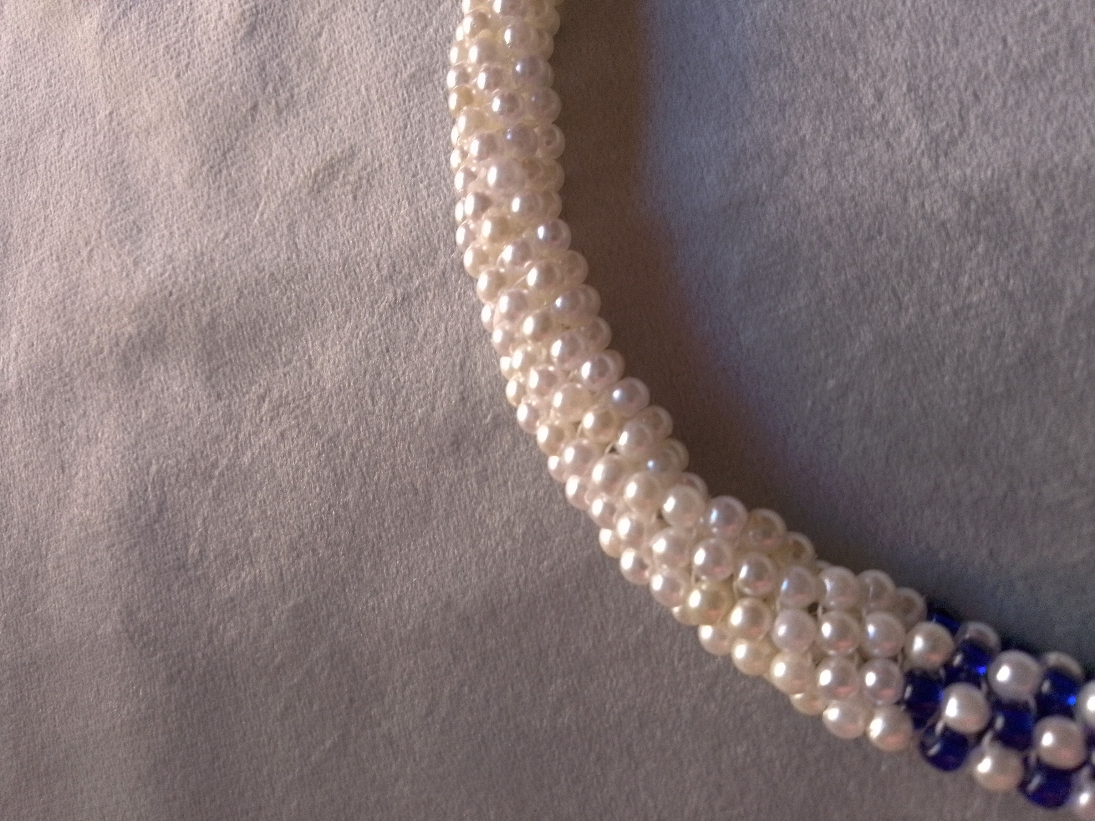 Handmade Necklace Vintage Style Ivory Pearls, Blue Pendant Bangs Size ONE SIZE - 5 Thumbnail