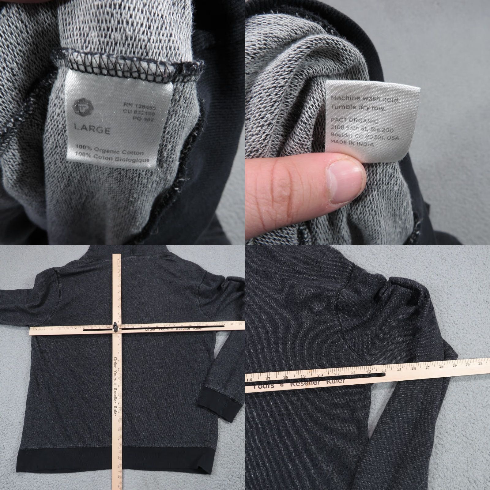 Vintage Pact Organic Hoodie Mens Large Charcoal Grey Terry Fleece Knit Hooded Pullover Size US L / EU 52-54 / 3 - 8 Thumbnail