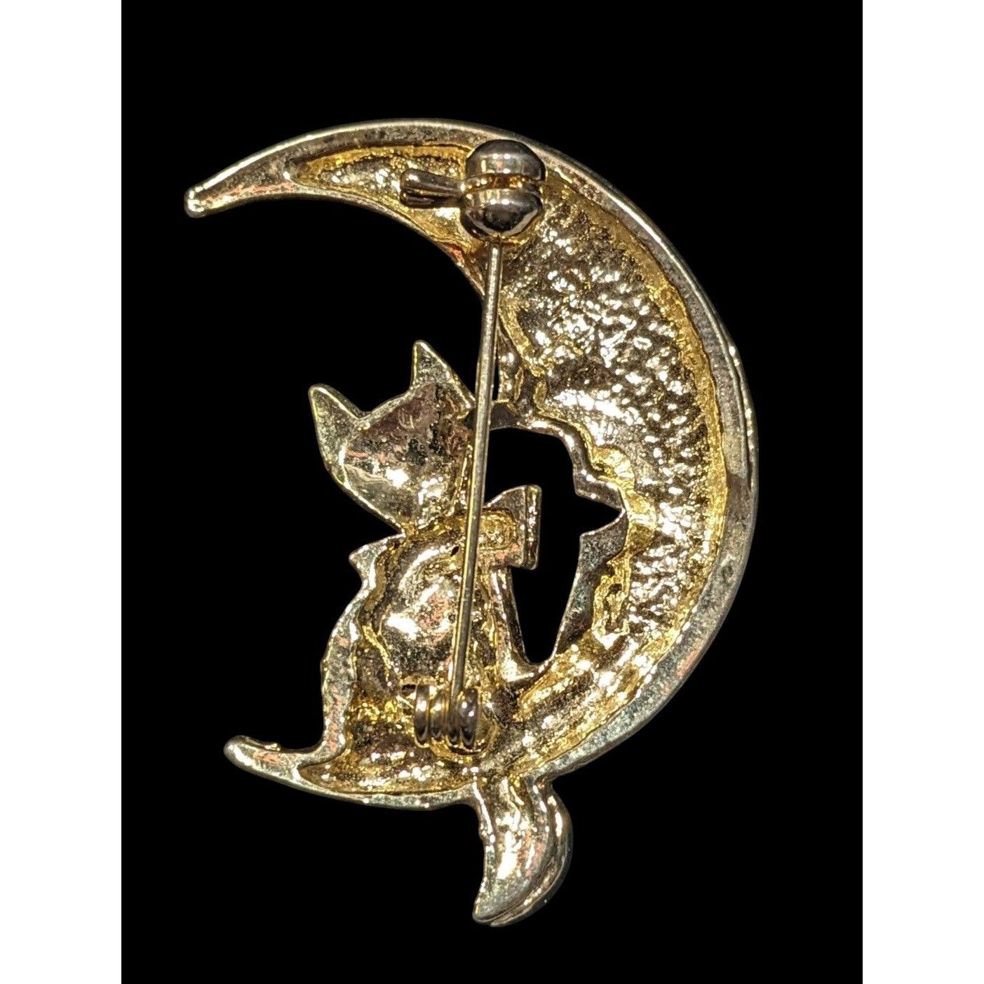 Other Moon And Cat Gold Tone Brooch With Rhinestone Accents Size ONE SIZE - 2 Thumbnail