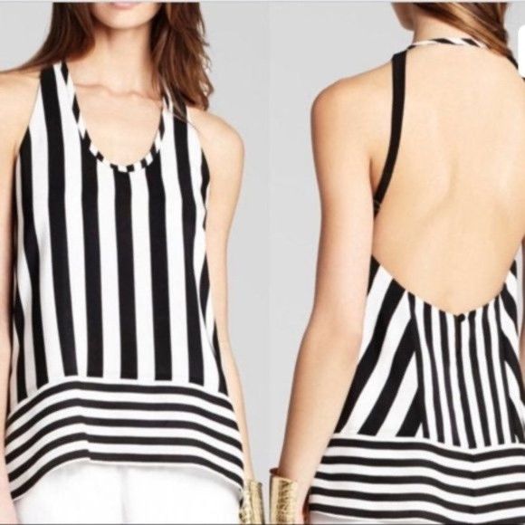 Bcbgmaxazria BCBG B&W Dana Striped Silk Halter Top - Large Size L / US 10 / IT 46 - 1 Thumbnail
