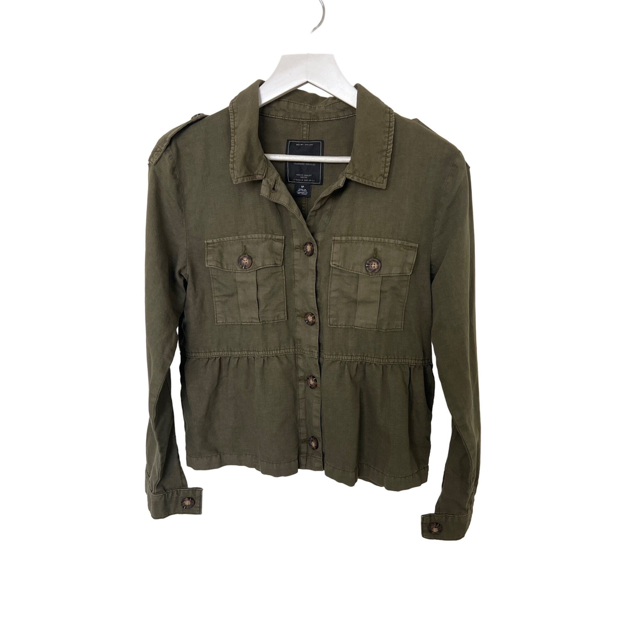 Sanctuary Sanctuary Peplum Jacket Army Green Button-Up Size S / US 4 / IT 40 - 1 Thumbnail