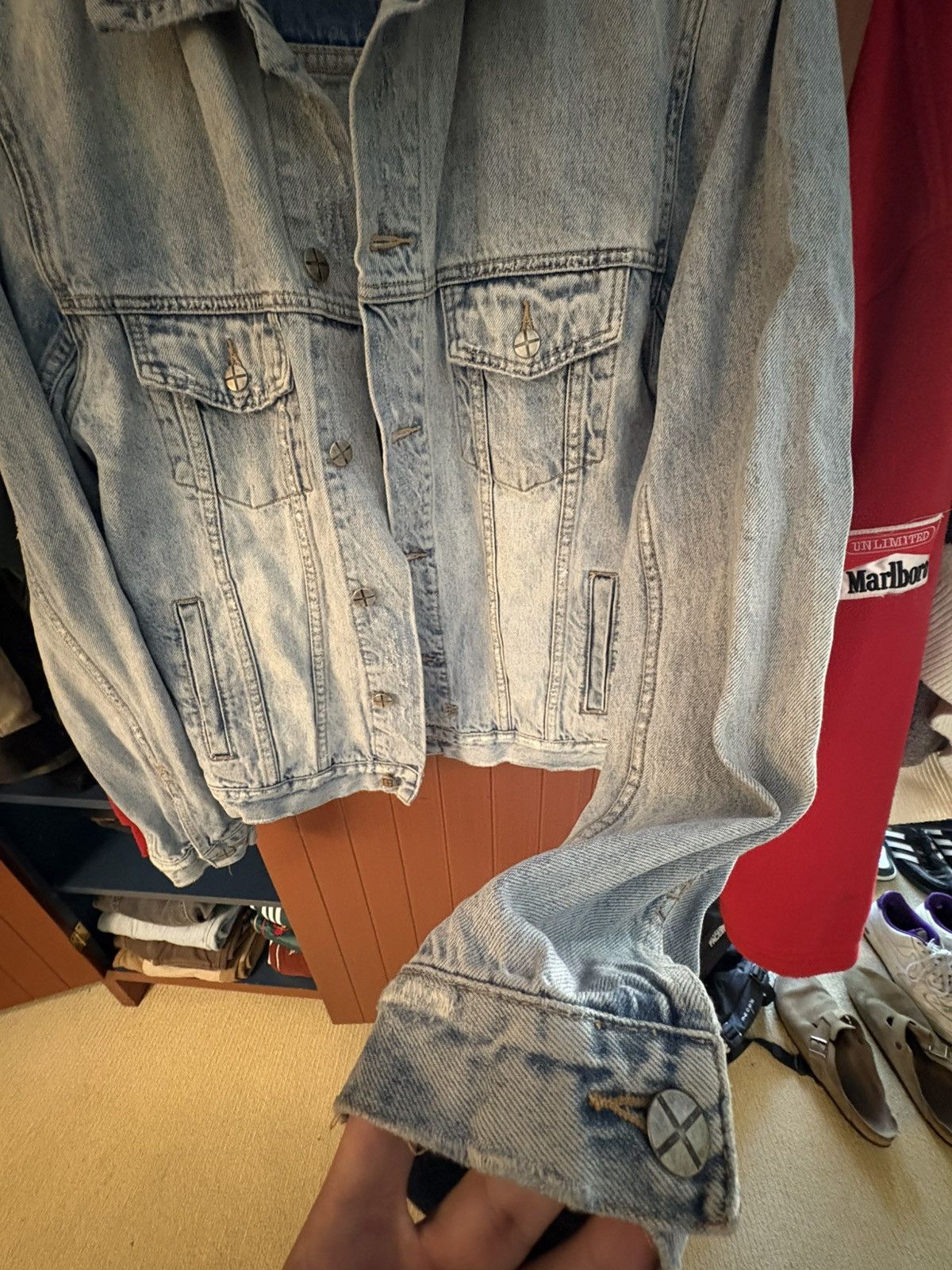 Ksubi Ksubi Distressed Denim Jacket Blue Large – Jean Trucker Fit Size US L / EU 52-54 / 3 - 4 Thumbnail