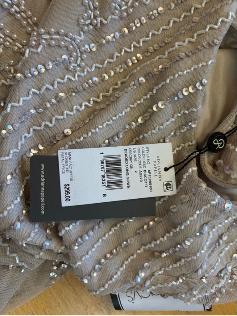Adrianna Papell Women's Adrianna Papell Beige Beaded Long Gown Size 2 Size XS / US 0-2 / IT 36-38 - 7 Thumbnail