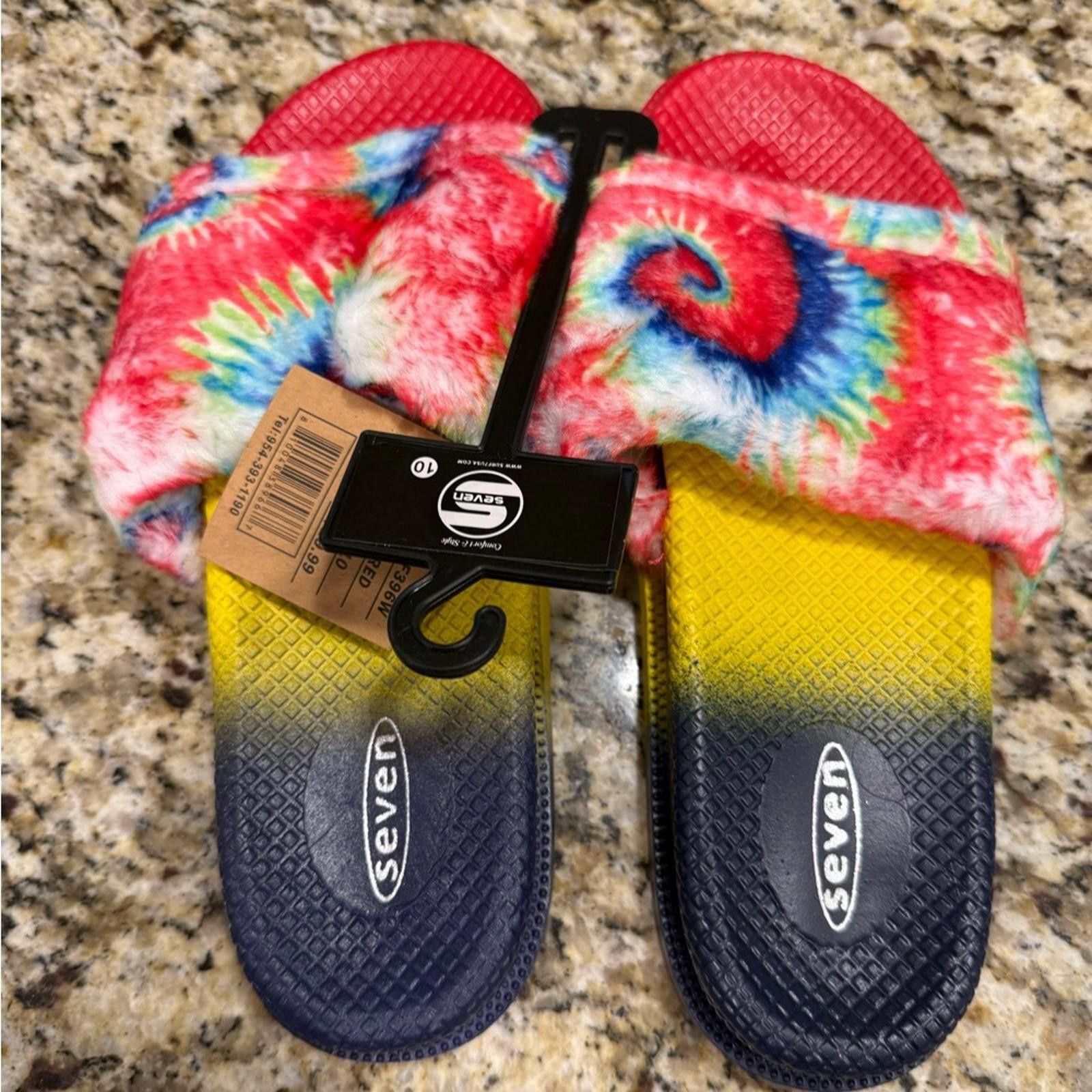 Seven 7 Seven tie dyed faux fur rainbow colored slides Size 10 Size US 10 / IT 40 - 3 Thumbnail