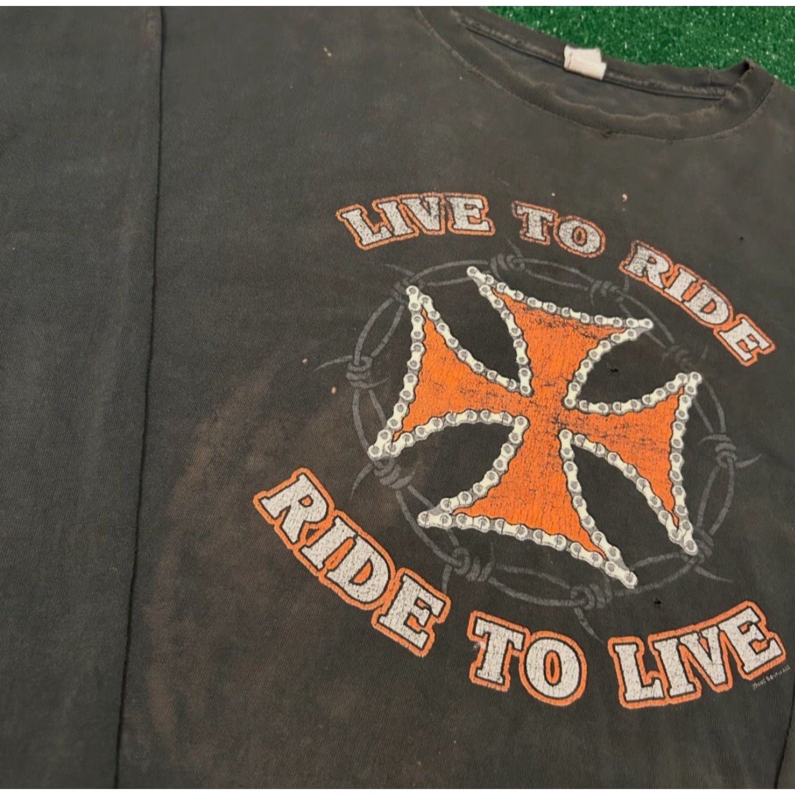 Olive VINTAGE Y2K Biker Live To Ride Choppers Distressed Tie Dye Long Sleeve Shirt XL Size US XL / EU 56 / 4 - 6 Thumbnail