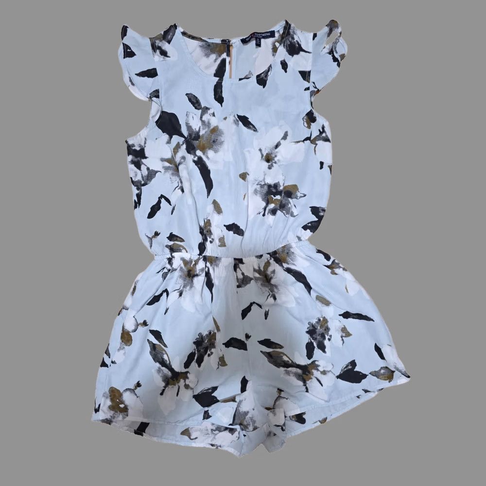 Acme Clothing One Clothing One-Piece Romper Women's S Blue Floral Polyester Cap Sleeve Size 28" / US 6 / IT 42 - 1 Thumbnail