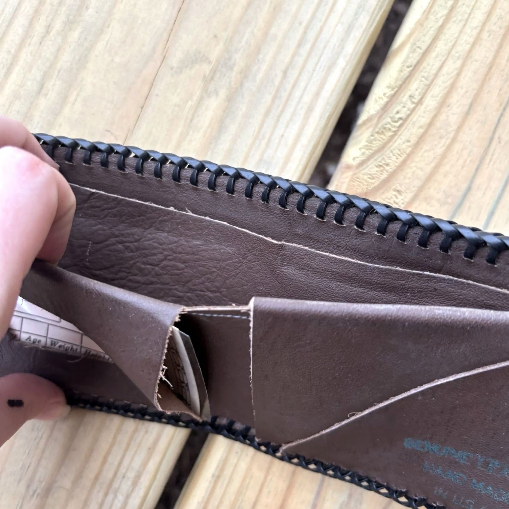 Vintage VINTAGE Hand Tooled Leather Wallet Bifold Trucker Design Whipstitch Big Rig Handmade Men's Brown Leather Wallet 8.5in Open 4in Folded Size ONE SIZE - 4 Thumbnail