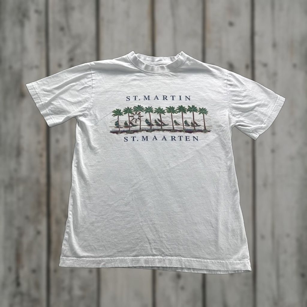 Vintage VINTAGE Caribbean T's Shirt Mens Small White Graphic Tee St Martin St Maarten Beach Travel Cat Art 90s Mens? Size US S / EU 44-46 / 1 - 1 Thumbnail