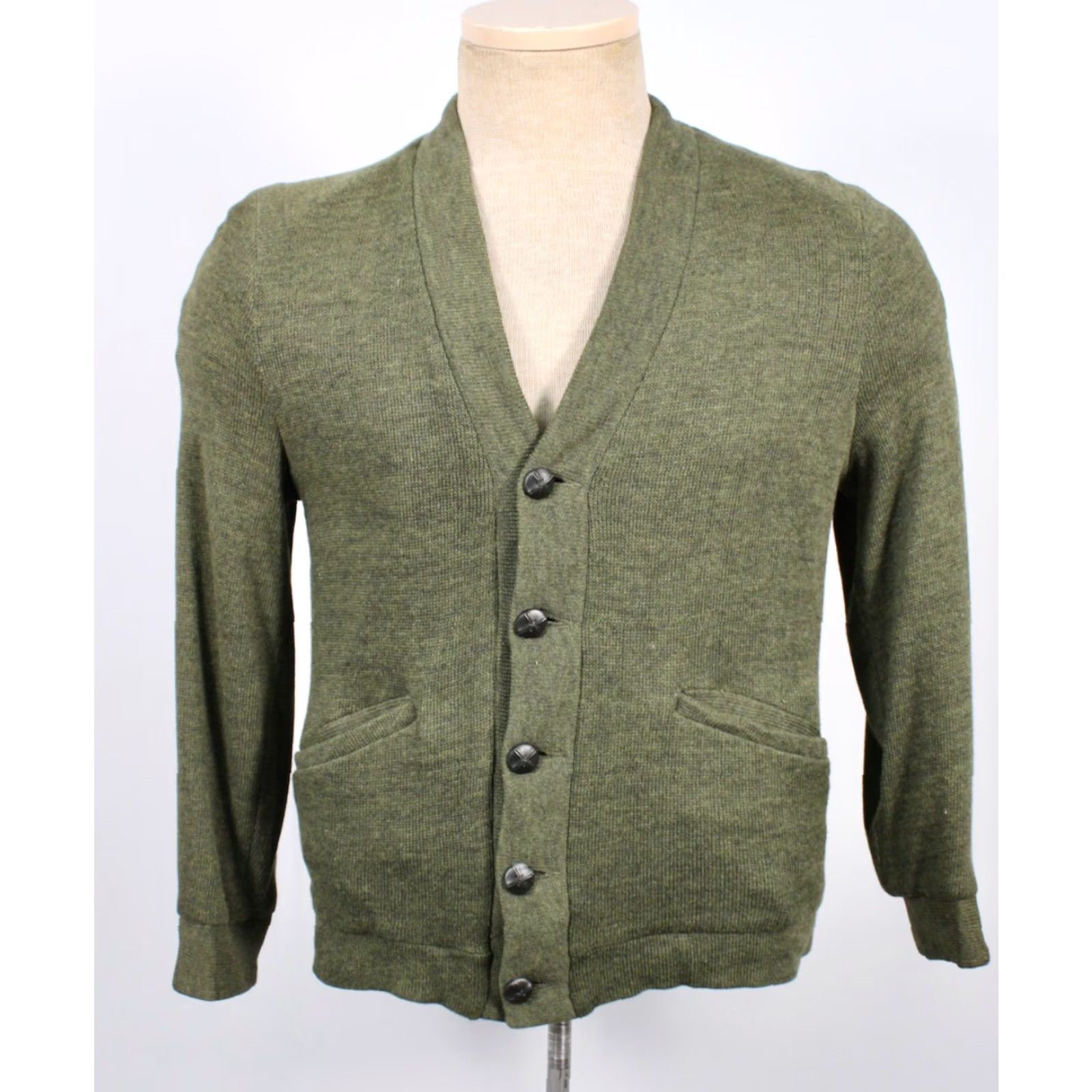 Vintage 1960s Boy's Cardigan VTG Green Cotton Blend Size 14 Lined Sweater 60s Family Vintage Knit Size US S / EU 44-46 / 1 - 2 Thumbnail