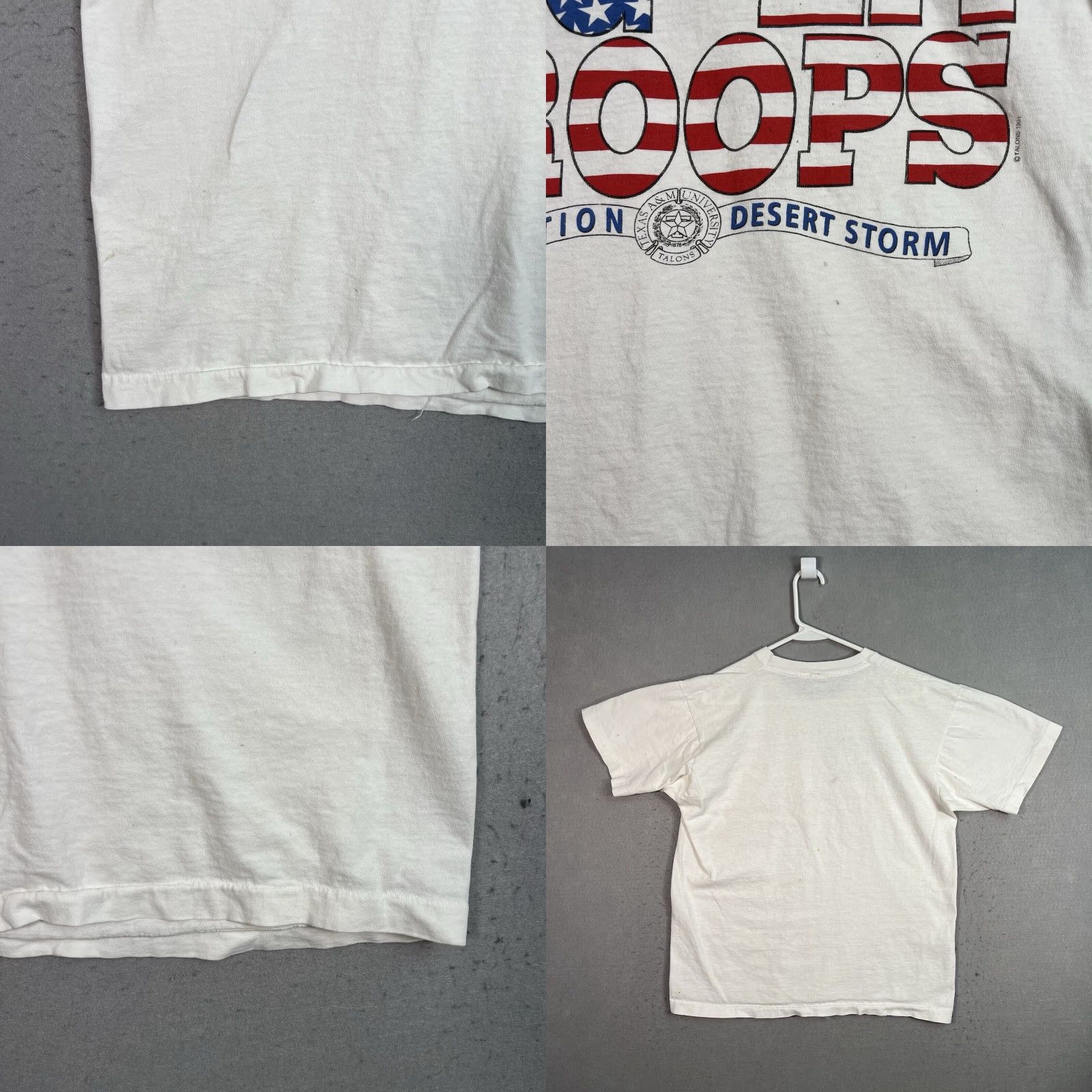 Fruit Of The Loom VINTAGE 1990s Desert Storm Gig Em Troops T Shirt Adult Large White Mens Graphic Tee Size US L / EU 52-54 / 3 - 8 Thumbnail