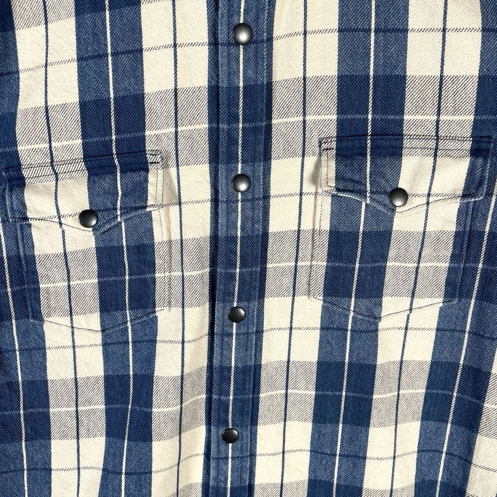 Lucky Brand Lucky Brand Mens Blue White Plaid Shirt Long Sleeve Snap Button-Up Regular M Casual Western Size US M / EU 48-50 / 2 - 3 Thumbnail