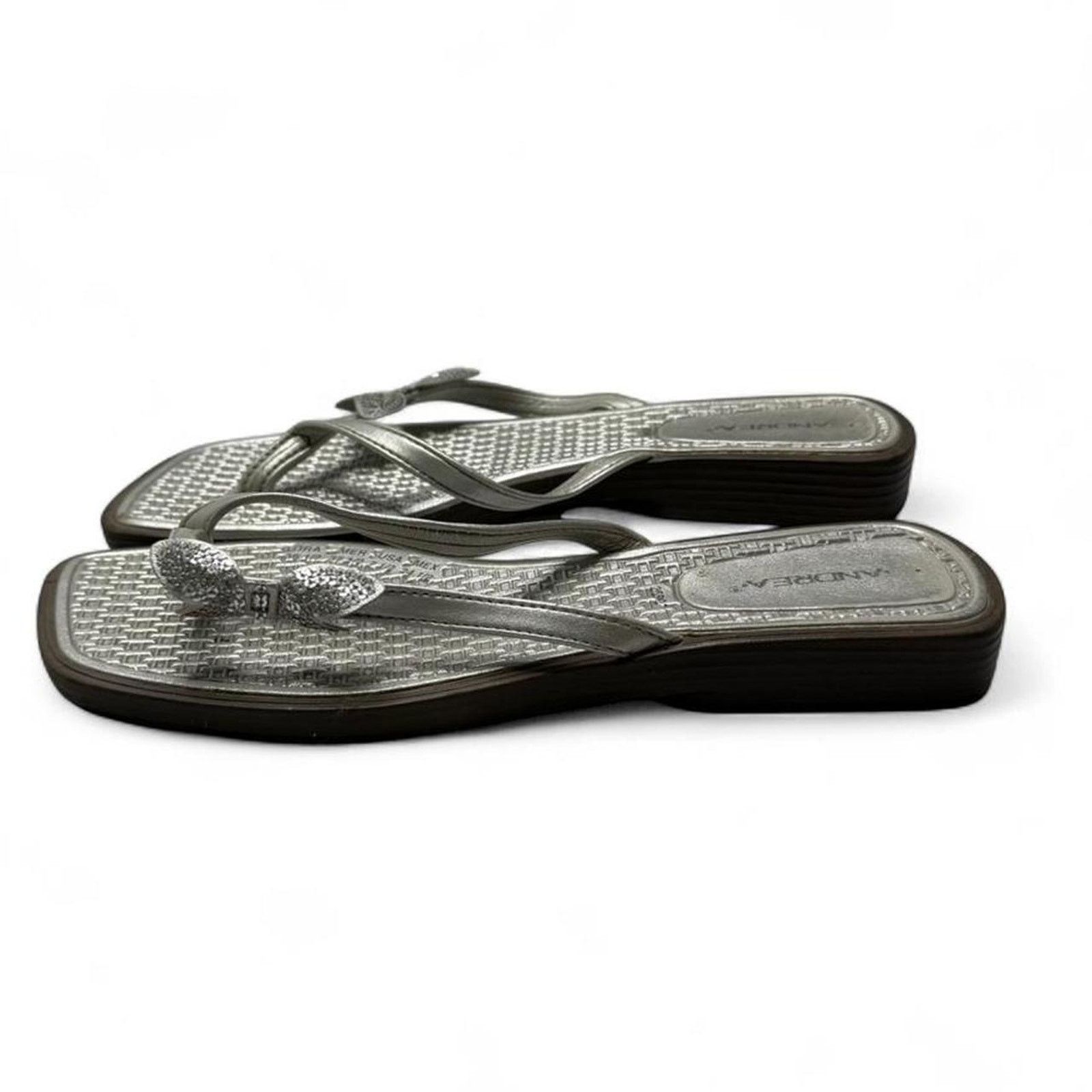 Zara Square Toe Y2K Tropical Summer Silver flip flops size 8 Size US 8 / IT 38 - 7 Thumbnail