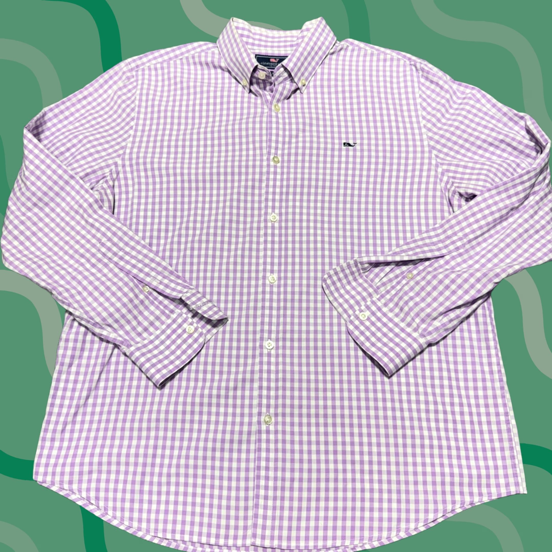 Vineyard Vines Vineyard Vines Slim Fit Whale Shirt Mens XL Purple White Gingham Check Button-Up Collared Long Sleeve Size US XL / EU 56 / 4 - 1 Thumbnail