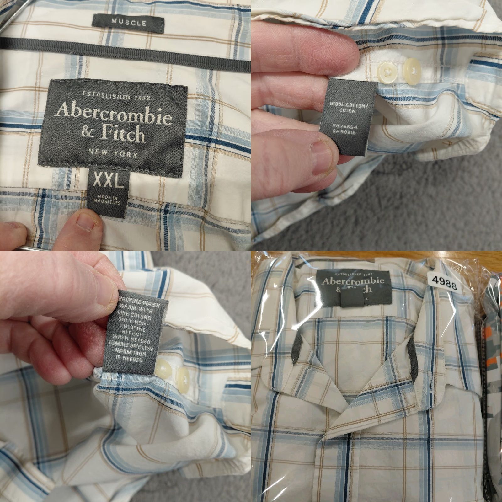 Abercrombie & Fitch Abercrombie And Fitch Muscle Shirt Men's XXL White Plaid Long Sleeve Button-Up Size US XXL / EU 58 / 5 - 9 Thumbnail