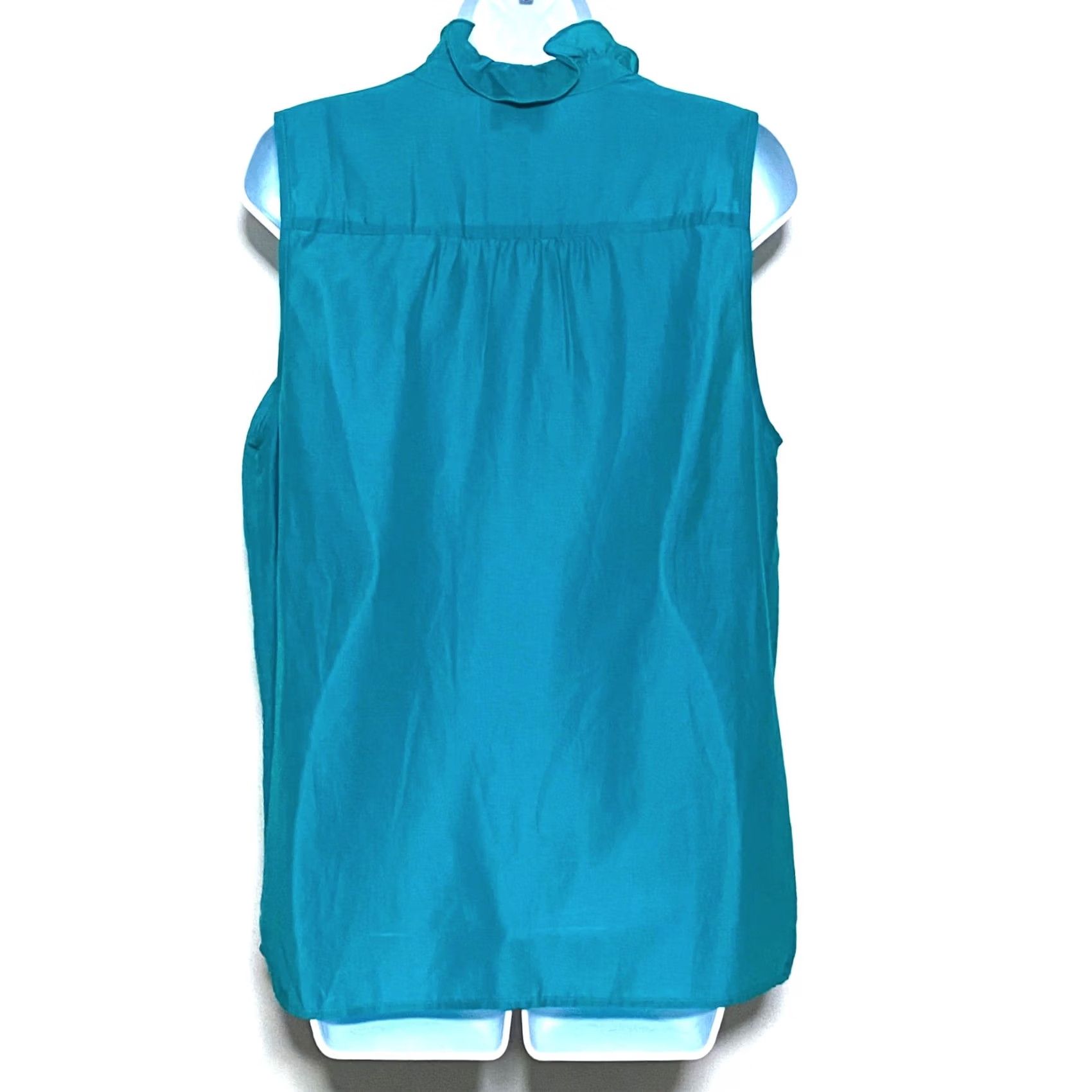 Loft VINTAGE Loft Blue Sleeveless Top Blouse L Ruffles Cotton Silk Classic Chic Career Office Size L / US 10 / IT 46 - 3 Thumbnail