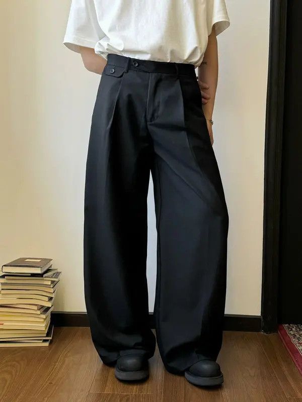 Vintage Black High Waist Straight Wide Leg Pleated Pants / Trousers Size US 34 / EU 50 - 5 Thumbnail