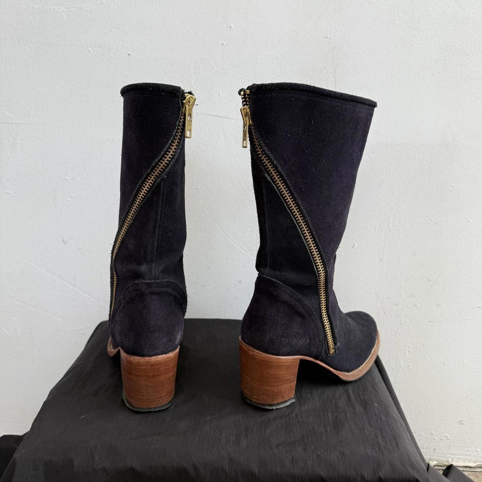 Other Primeboots Asymmetric Zip Navy Suede Ankle Boots Size US 5 / IT 35 - 3 Thumbnail