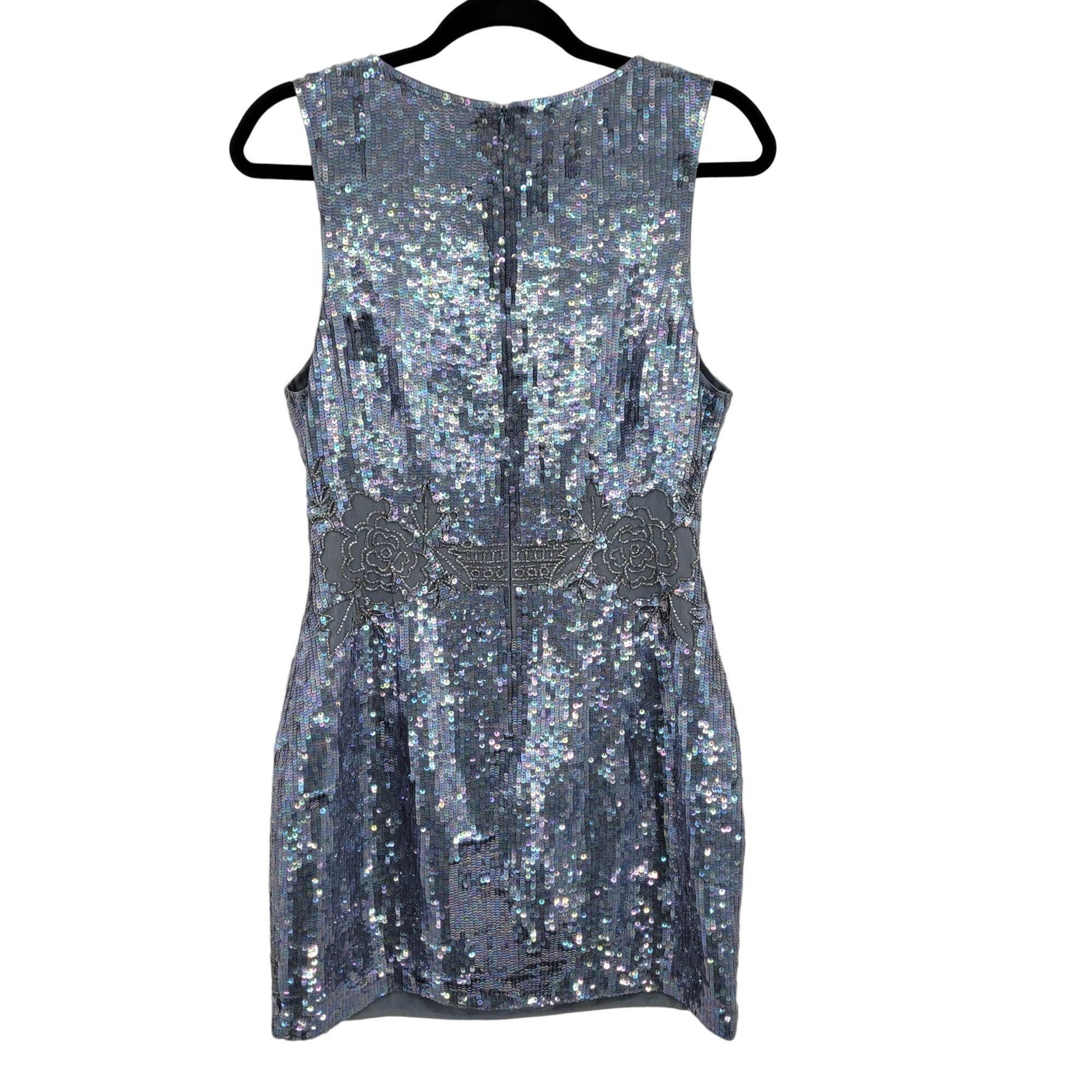 REVOLVE Revolve Needle & Thread Dress Sz 10 Dust Blue Lace Mini Sequ Size L / US 10 / IT 46 - 8 Thumbnail