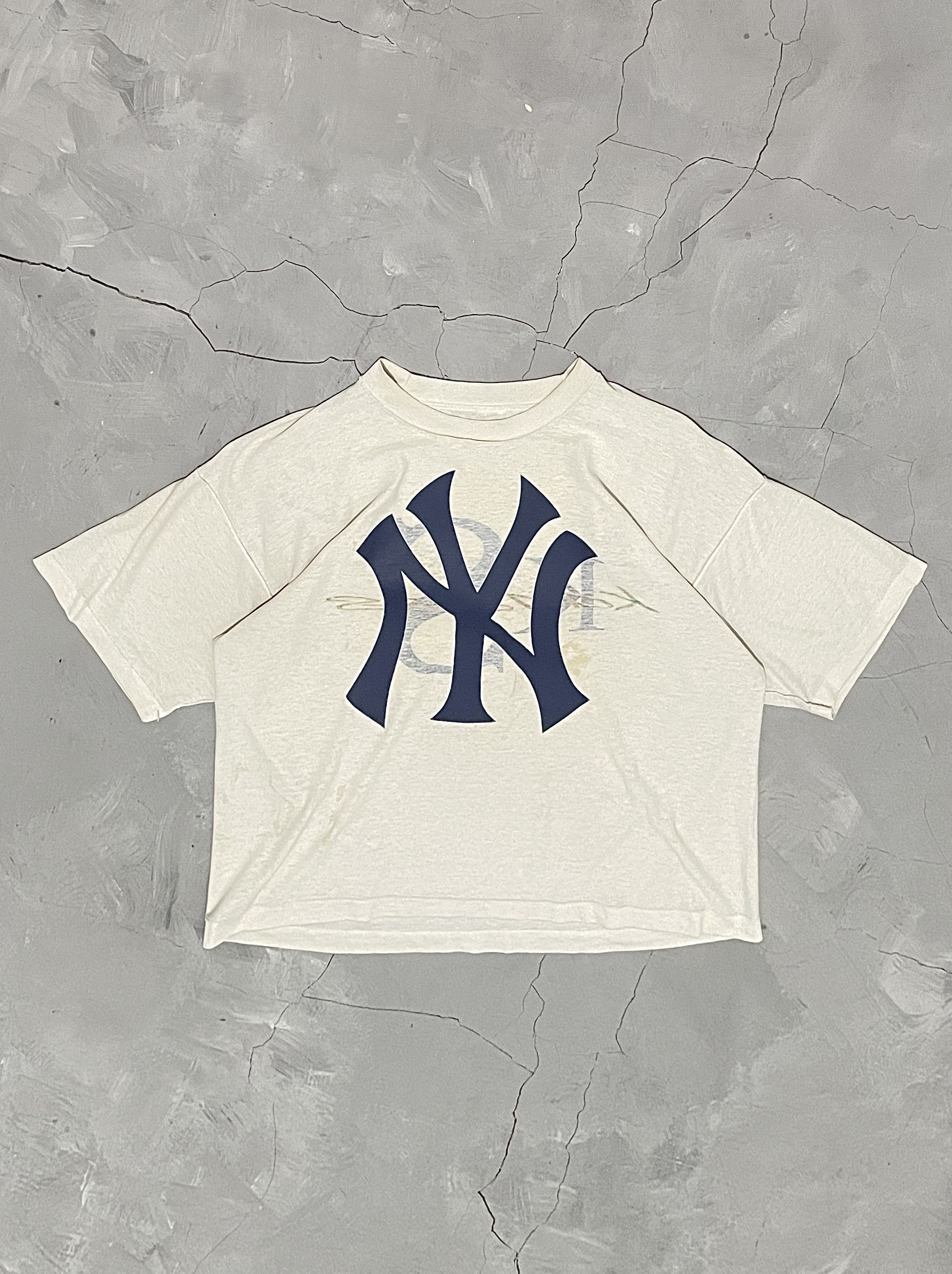 Rare Vintage 80s New York Yankees White Inside Out T Shirt
