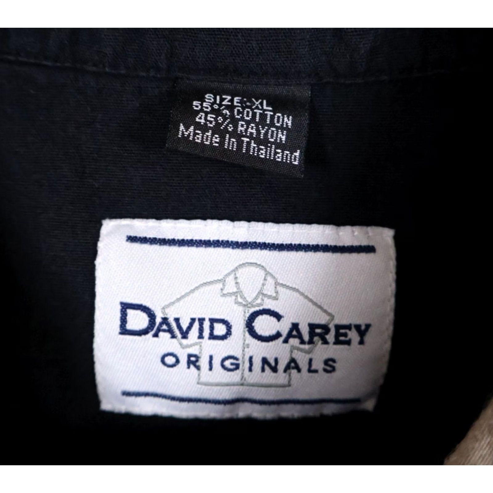 Vintage VINTAGE David Carey Shirt Men's XL Rayon Cotton Blend Camp Collar VTG 90s Geometric Black Short Sleeve Button-Up Spread Collar Size US XL / EU 56 / 4 - 3 Thumbnail