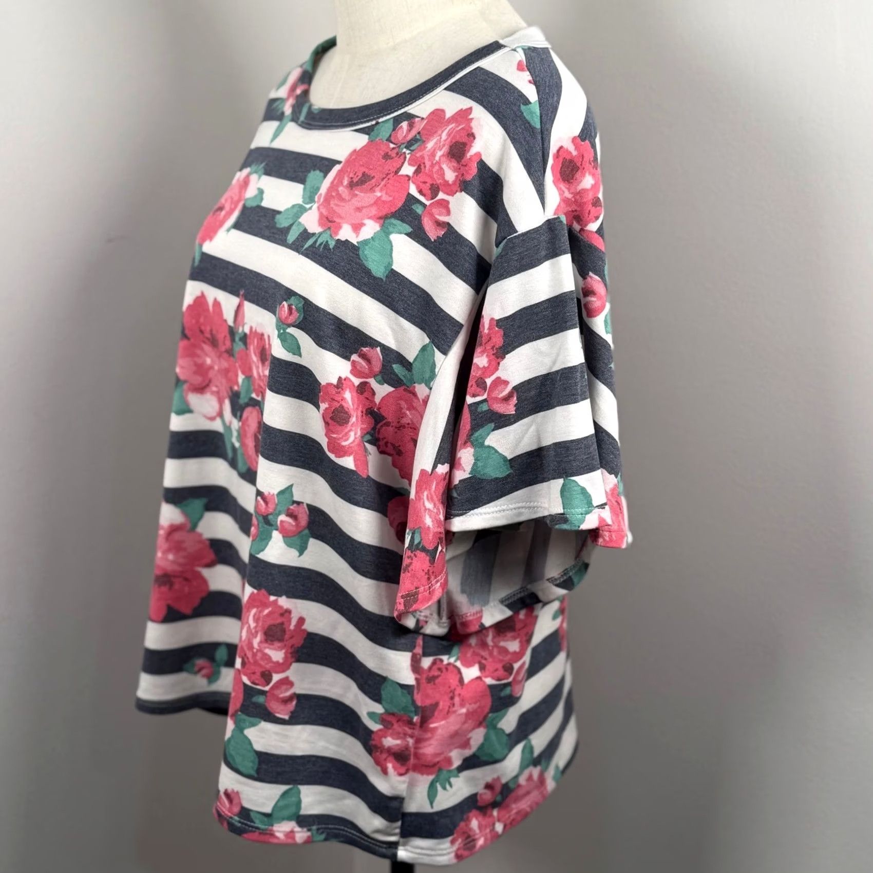 Pinko Womens Large Top Navy White Striped Floral Boxy Tee 4152-1P Boho Size L / US 10 / IT 46 - 3 Thumbnail