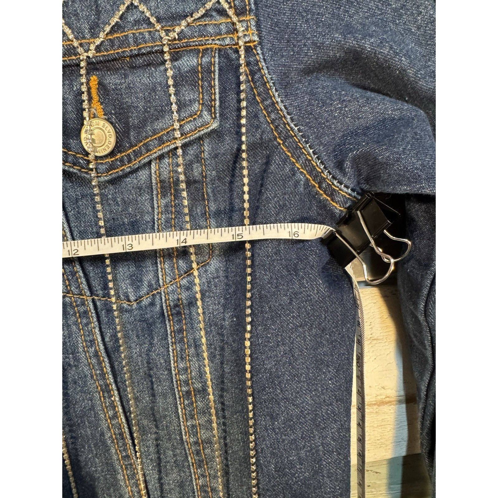 Levi's Denim Blvd Blue Jean Rhinestone Crystal Jacket Women's SMALL Size S / US 4 / IT 40 - 7 Thumbnail