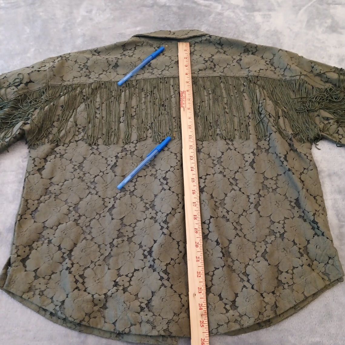Vintage Shyanne Shirt Womens S Green Floral Lace Long Sleeve Button Up Fringe Size S / US 4 / IT 40 - 6 Thumbnail