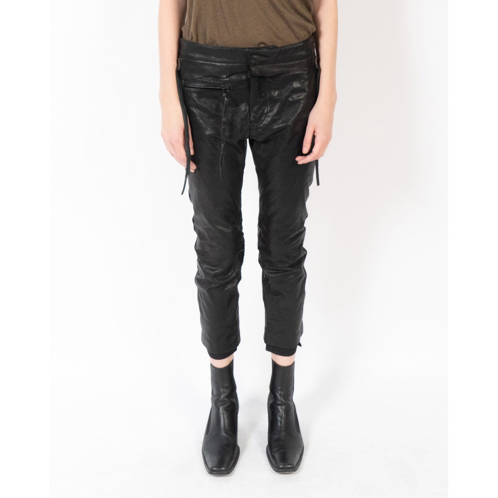 Haider Ackermann SS16 Distressed Waist Trousers in Black Leather Size 26" / US 2 / IT 38 - 1 Thumbnail