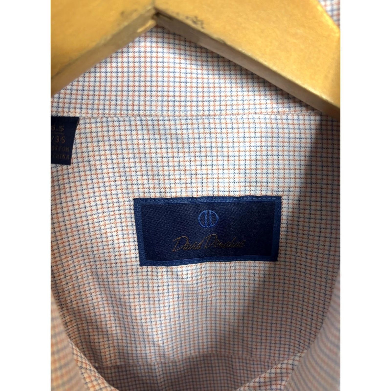 David Donahue David Donahue Dress Shirt Mens 16.5 34/35 Orange Blue Check Long Sleeve Cotton Size 46R - 3 Thumbnail
