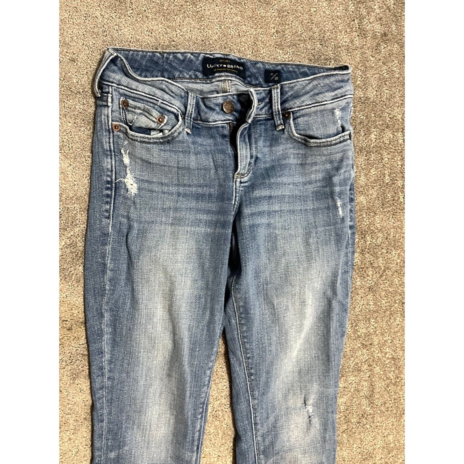 Lucky Brand VINTAGE Lucky Brand Jeans Womens 0/25 Blue Lolita Skinny Stretch Raw Hem Medium Wash Jeans Women 80s 90s USA Size 25" / US 0 / IT 36 - 4 Thumbnail