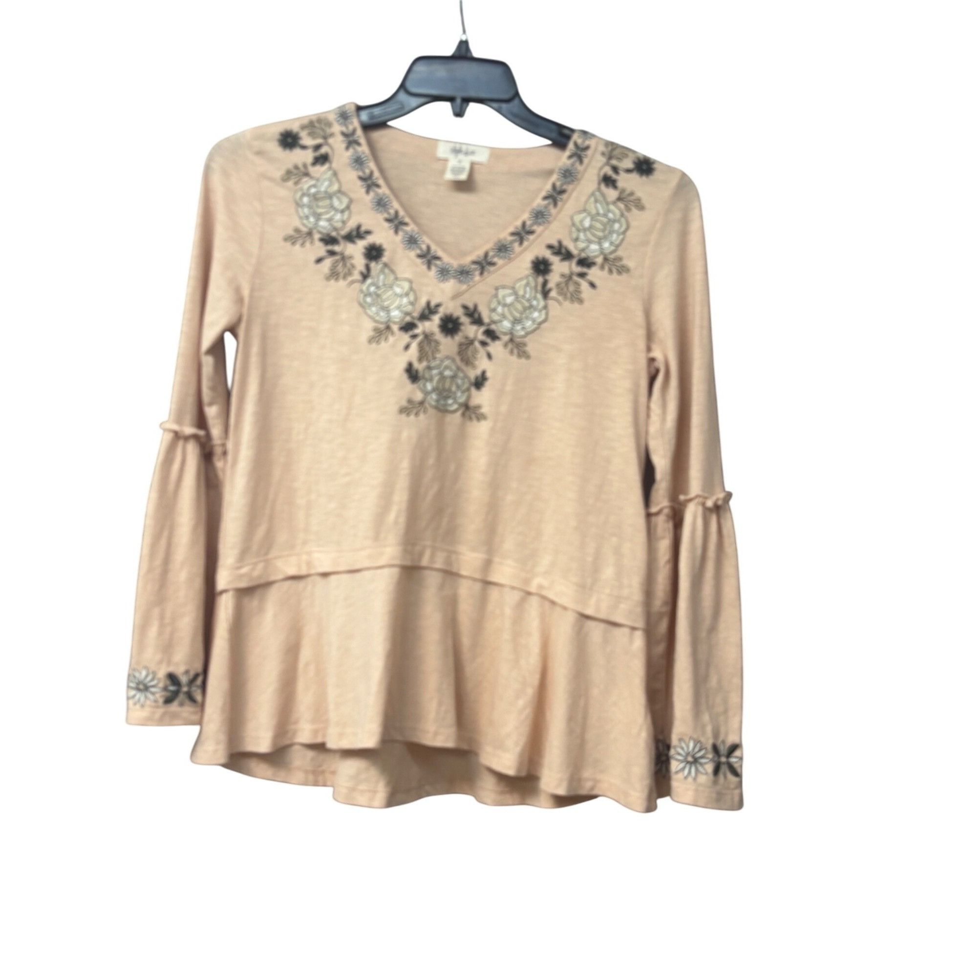 Style & Co Style & Co Womens Embroidered Bell Sleeve Top, Blush, Sz. M Size M / US 6-8 / IT 42-44 - 1 Thumbnail