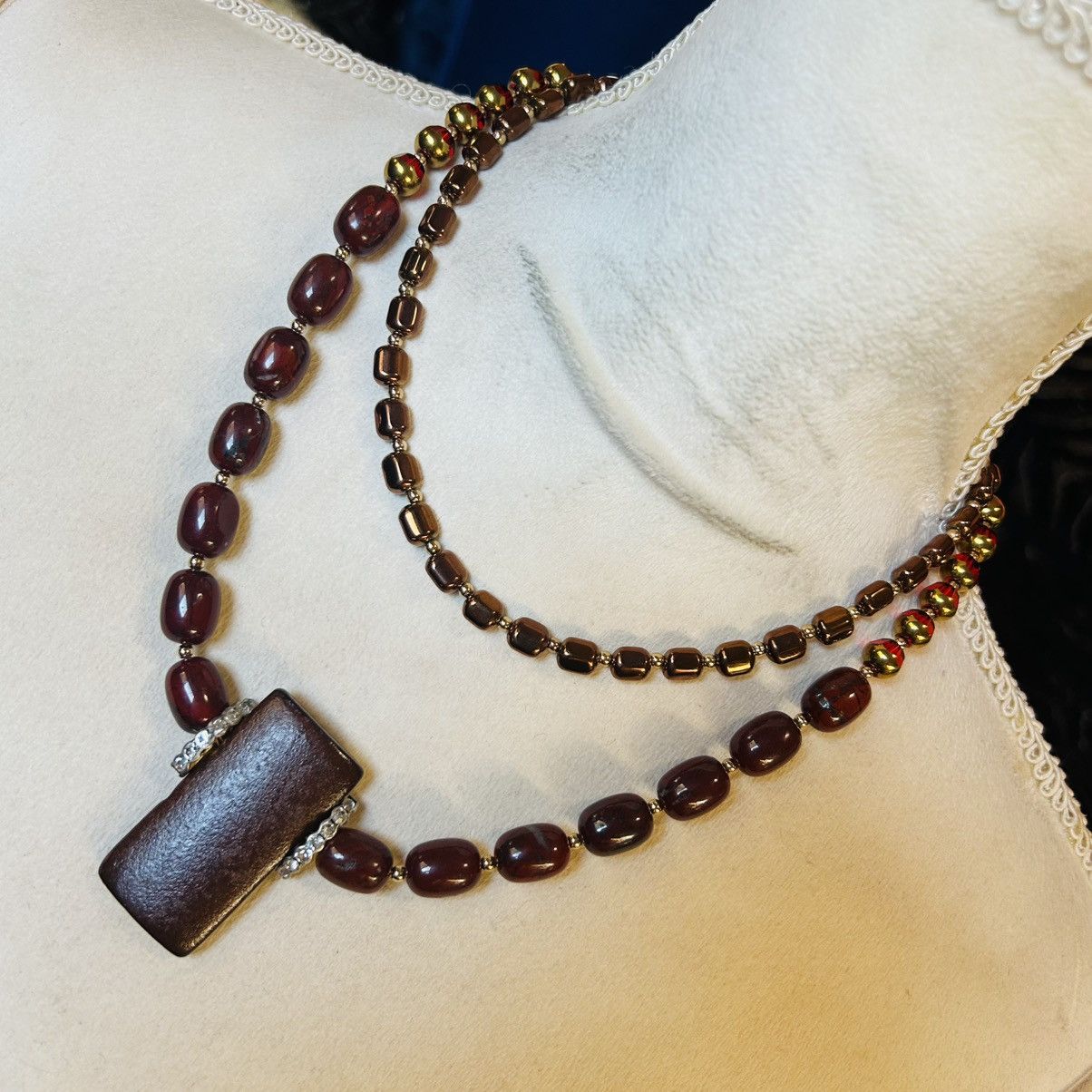 Handmade Handcrafted double strand oil slick di-cut glass necklace Size ONE SIZE - 1 Thumbnail