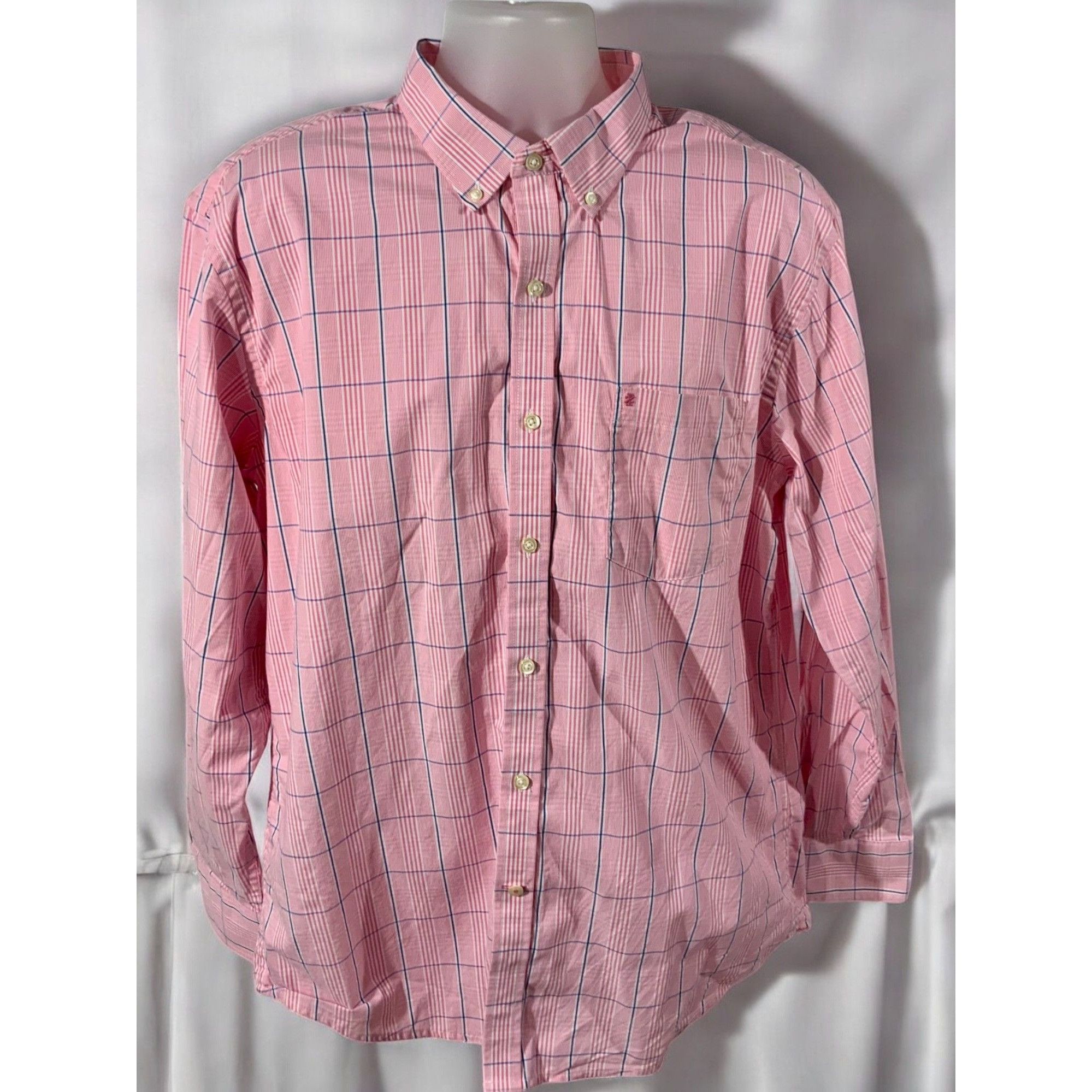 Izod Izod Mens Pink Plaid Button Down Shirt XL Long Sleeve Size US XL / EU 56 / 4 - 7 Thumbnail